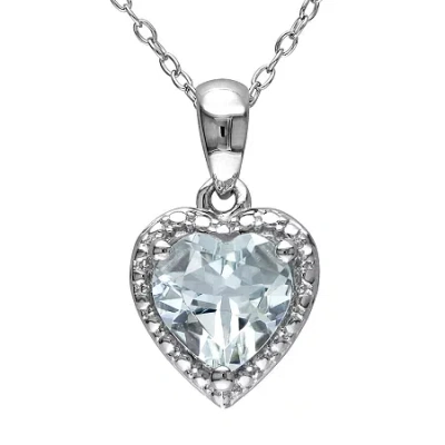 Fine Jewelry Womens Genuine Blue Aquamarine Sterling Silver Heart 18 Inch Pendant Necklace In Transparent