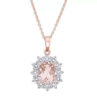 Fine Jewelry Womens Simulated Pink Morganite 18k Rose Gold Over Silver 16 Inch Pendant Necklace In Transparent