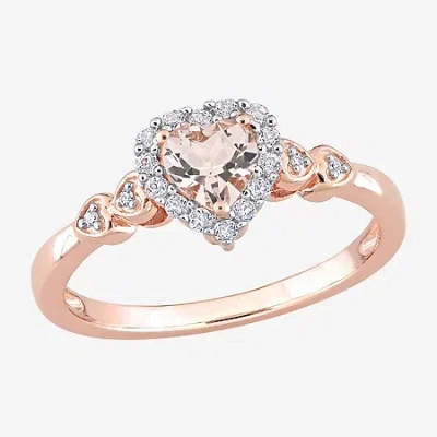 Fine Jewelry Womens Genuine Pink Morganite 18k Rose Gold Over Silver Heart Cocktail Ring In Pink