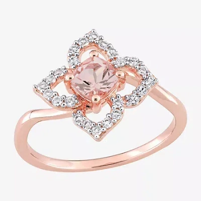Fine Jewelry Womens Genuine Pink Morganite 18k Rose Gold Over Silver Flower Cocktail Ring In Pink