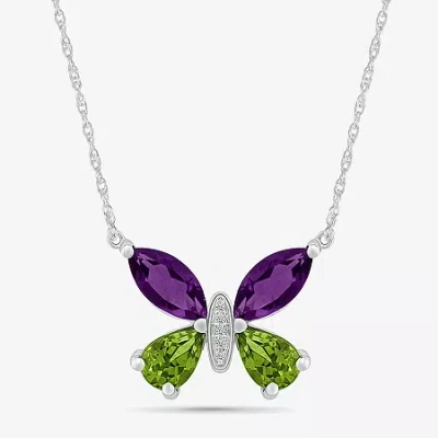 Fine Jewelry Womens Diamond Accent Genuine Purple Amethyst Sterling Silver Butterfly 18 Inch Pendant Necklace In Transparent