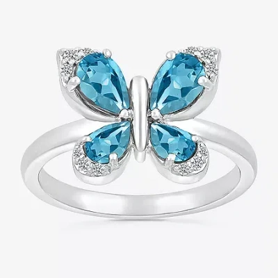 Fine Jewelry Womens Genuine Blue Topaz Sterling Silver Butterfly Cocktail Ring In Blue