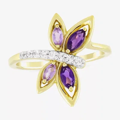 Fine Jewelry Womens Genuine Purple Amethyst 14k Gold Over Silver Butterfly Cocktail Ring In Purple