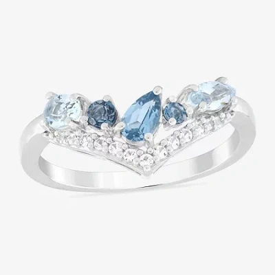 Fine Jewelry Womens Genuine Blue Topaz Sterling Silver Chevron Cocktail Ring In Blue