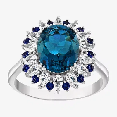 Fine Jewelry Womens Genuine Blue Topaz Sterling Silver Oval Cocktail Ring In Blue