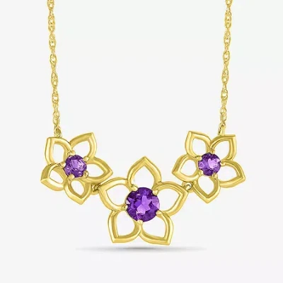 Fine Jewelry Womens Genuine Purple Amethyst 10k Gold Flower 18 Inch Pendant Necklace In Transparent
