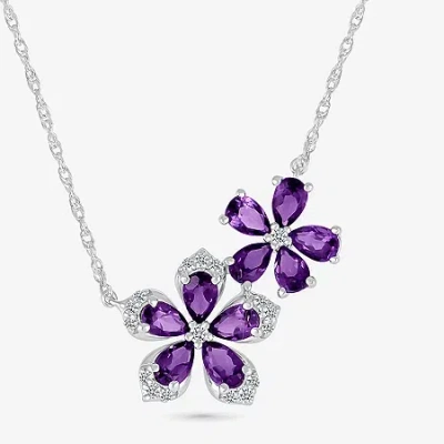 Fine Jewelry Womens Genuine Purple Amethyst Sterling Silver Flower 18 Inch Pendant Necklace In Transparent