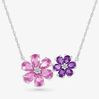 Fine Jewelry Womens Genuine Purple Amethyst Sterling Silver Flower 18 Inch Pendant Necklace In Transparent