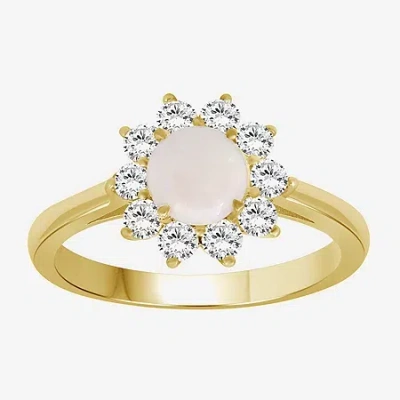 Fine Jewelry Womens 3 5/8 Ct. T.w. Genuine White Opal 10k Gold Round Halo Cocktail Ring In Yellow