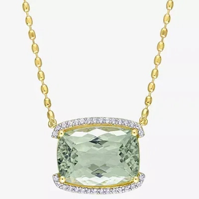 Fine Jewelry Womens Genuine Green Quartz 18k Gold Over Silver 18 Inch Pendant Necklace In Transparent