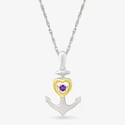 Fine Jewelry Womens Genuine Purple Amethyst 10k Gold Sterling Silver Anchor 18 Inch Pendant Necklace In Transparent