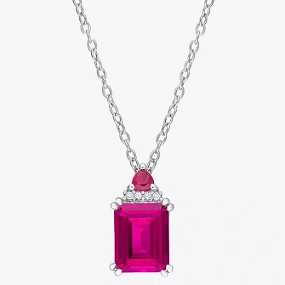 Fine Jewelry Womens Diamond Accent Genuine Pink Topaz Sterling Silver 18 Inch Pendant Necklace In Transparent