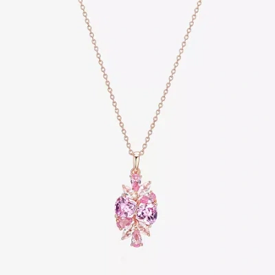 Fine Jewelry Womens Lab Created Multi Color 14k Rose Gold Over Silver 18 Inch Pendant Necklace In Transparent