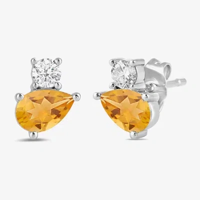 Fine Jewelry Toi Et Moi Genuine Gemstone & 1/5 Ct. T.w. Lab Grown Diamond 10k White Gold 8.1mm Pear Stud Earrings In Yellow