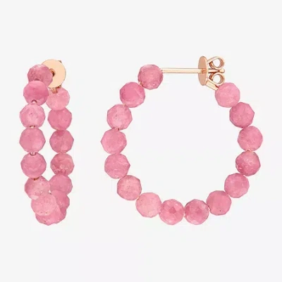 Fine Jewelry Womens Genuine Green Tourmaline 18k Rose Gold Over Silver 4.4mm Hoop Earrings In Transparent