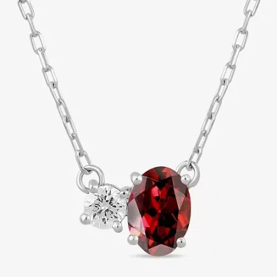 Fine Jewelry Toi Et Moi Womens Genuine Gemstone & 1/10 Ct. T.w. Lab Grown Diamond 10k White Gold Oval Pendant Nec In Burgundy