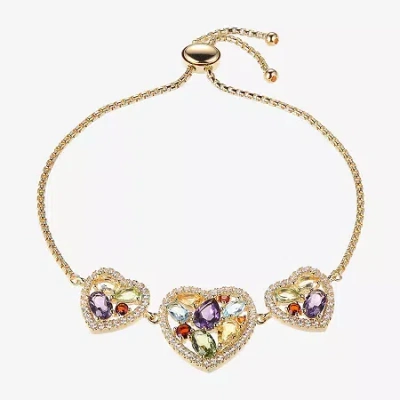 Fine Jewelry Womens Genuine Multi Color 18k Gold Over Silver Heart Bolo Bracelet In Transparent