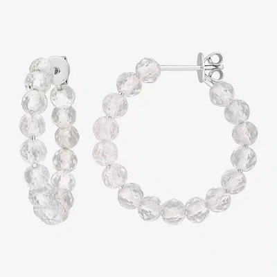 Fine Jewelry Womens Genuine White Topaz Sterling Silver 26mm Hoop Earrings In Transparent