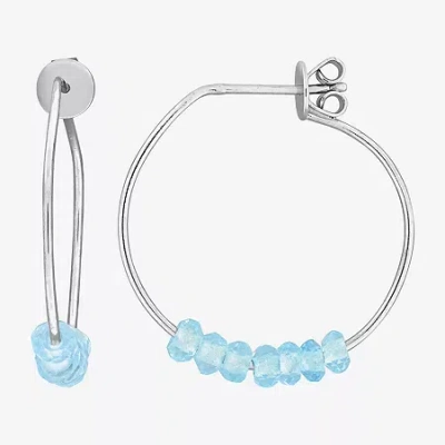 Fine Jewelry Womens Genuine Blue Topaz Sterling Silver 26mm Hoop Earrings In Transparent