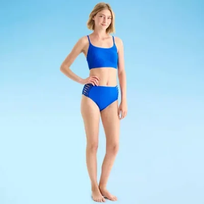 Arizona Womens Lined Juniors High Waist Bikini Swimsuit Bottom In Blue