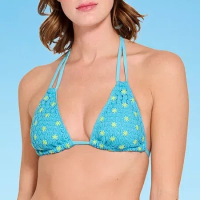 Decree Adjustable Straps Juniors Triangle Bikini Swimsuit Top In Blue