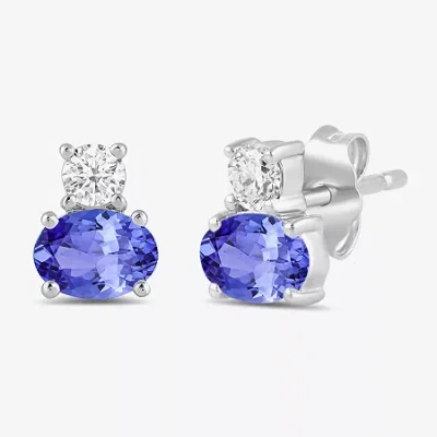 Fine Jewelry Toi Et Moi Genuine Gemstone & 1/5 Ct. T.w. Lab Grown Diamond 10k White Gold 7.2mm Oval Stud Earrings In Purple