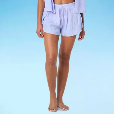 Decree Womens Checked Shorts Swimsuit Cover-up In Purple