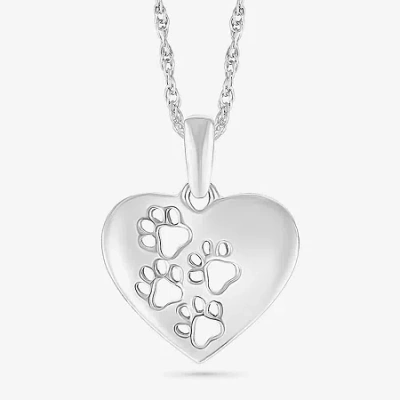 Fine Jewelry Womens 10k White Gold Cut-out Paw Print Heart Pendant Necklace In Transparent