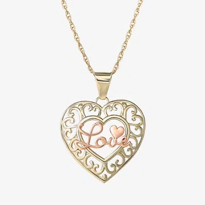 Fine Jewelry Womens 10k Two Tone Gold Heart 18 Inch Pendant Necklace In Transparent