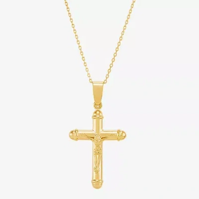 Fine Jewelry Bonded Brilliance Crucifix Womens 14k Gold Cross 18 Inch Pendant Necklace In Yellow