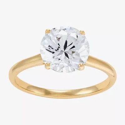 Fine Jewelry Womens White Cubic Zirconia 10k Gold Round Solitaire Cocktail Ring In Yellow