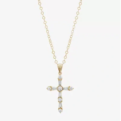 Fine Jewelry Womens White Cubic Zirconia 10k Gold Cross 18 Inch Pendant Necklace In Transparent