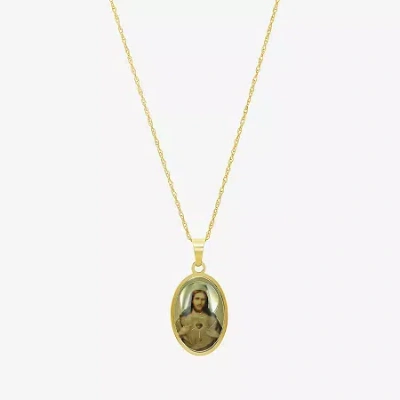 Fine Jewelry Sacred Heart Of Jesus Womens 14k Gold Oval 18 Inch Pendant Necklace In Yellow
