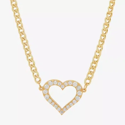Fine Jewelry Gold Addiction Womens White Cubic Zirconia 10k Gold Heart 18 Inch Pendant Necklace In Transparent