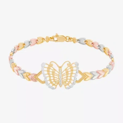 Fine Jewelry Womens 14k Tri-color Gold Solid Butterfly 7.5 Inch Link Bracelet In Transparent