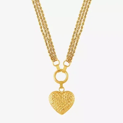Fine Jewelry Womens 10k Gold Heart 17 Inch Pendant Necklace In Transparent
