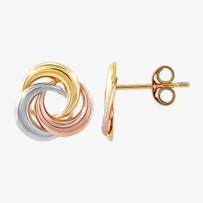 Fine Jewelry 14k Tri-color Gold 10mm Knot Stud Earrings In Transparent