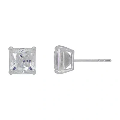 Fine Jewelry Cubic Zirconia 14k White Gold 8mm Stud Earrings In Transparent