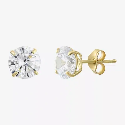 Fine Jewelry Cubic Zirconia 10k Gold 6mm Stud Earrings In Transparent