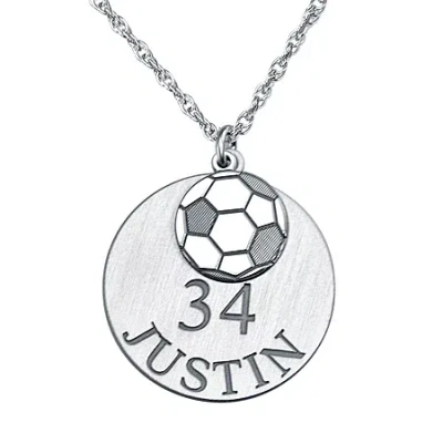 Fine Jewelry Personalized Unisex Adult Soccer Ball Double-charm Name And Player Number Pendant Necklace In White