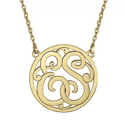Fine Jewelry Personalized 25mm Monogram Initial Cut-out Circle Pendant Necklace In Yellow