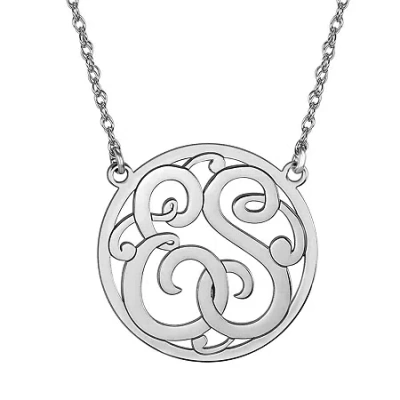 Fine Jewelry Personalized 25mm Monogram Initial Cut-out Circle Pendant Necklace In White