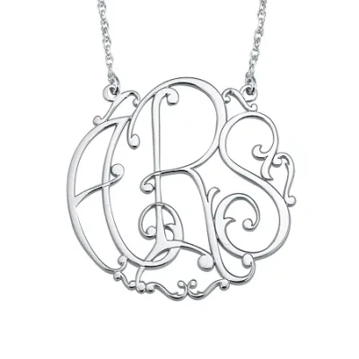 Fine Jewelry Personalized 30mm Ivy Monogram Initials Pendant Necklace In White