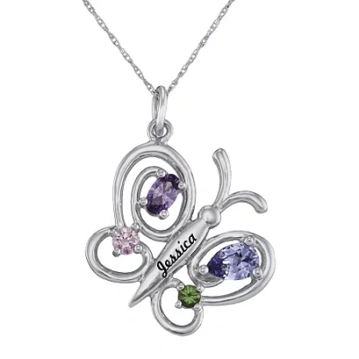 Fine Jewelry Personalized Girls Birthstone Butterfly Pendant Necklace In Metallic