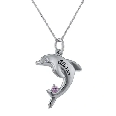 Fine Jewelry Personalized Girls Engraved Birthstone Dolphin Pendant Necklace In Metallic