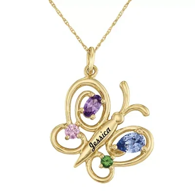 Fine Jewelry Personalized Girls Birthstone Butterfly Pendant Necklace In Gold