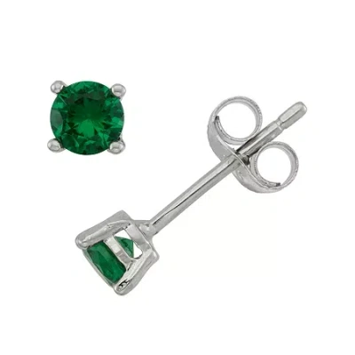 Fine Jewelry Lab Created Green Cubic Zirconia Sterling Silver 4mm Stud Earrings In Metallic