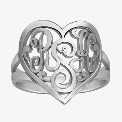 Fine Jewelry Personalized 18mm Script Monogram Heart Ring In White