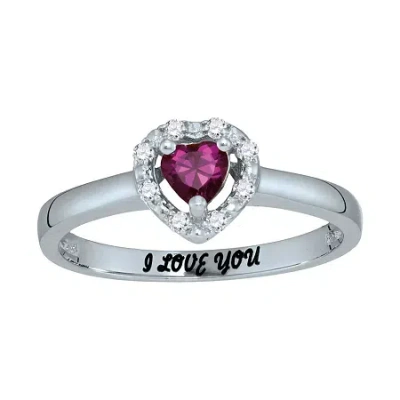 Fine Jewelry Personalized Simulated Birthstone & Cubic Zirconia Heart Halo Ring In White