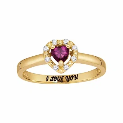 Fine Jewelry Personalized Simulated Birthstone & Cubic Zirconia Heart Halo Ring In Yellow
